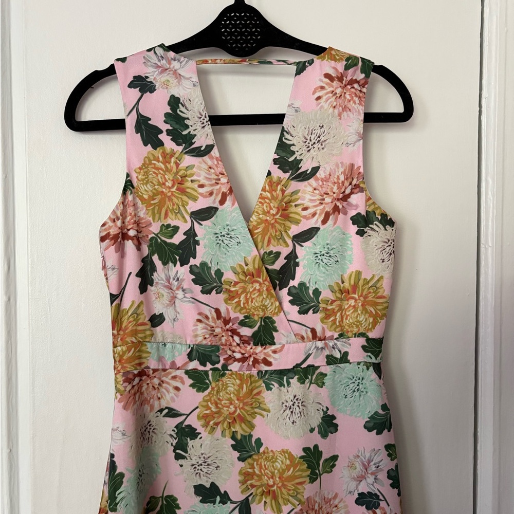Sam Edelman Pink Green V-Neck Silky Dress